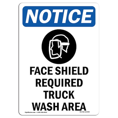 OSHA Notice Sign, Face Shield Required With Symbol, 24in X 18in Rigid Plastic